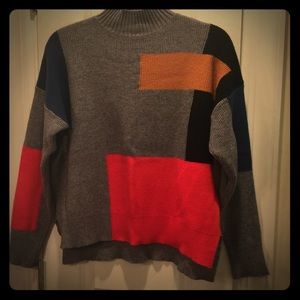 Le Lis cozy grey color block sweater mock neck